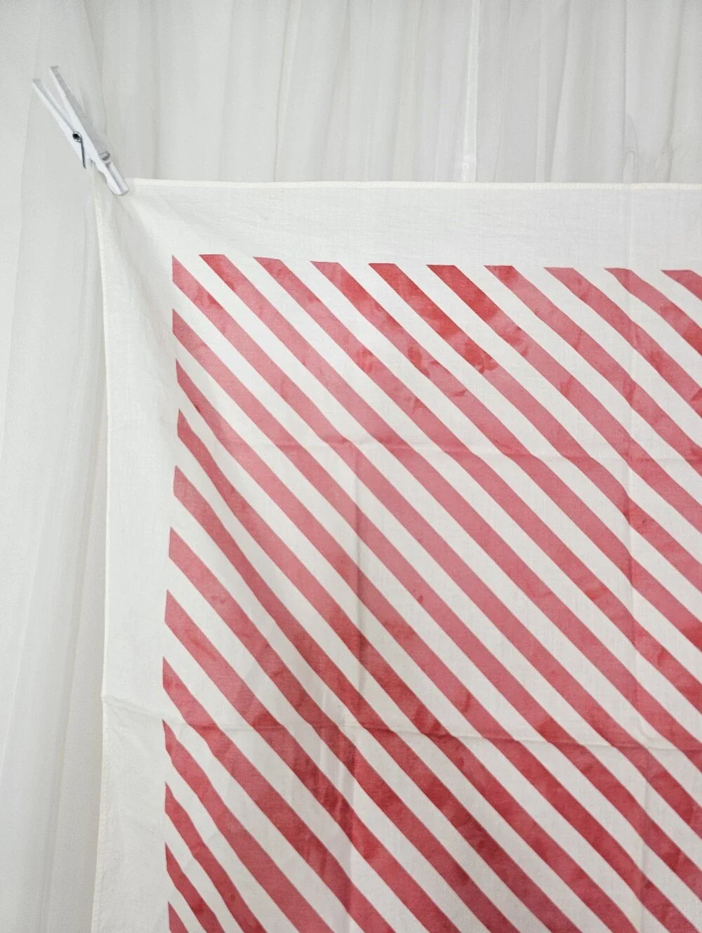 Marimekko Red and White Diagonal Stripe Cotton Square Scarf